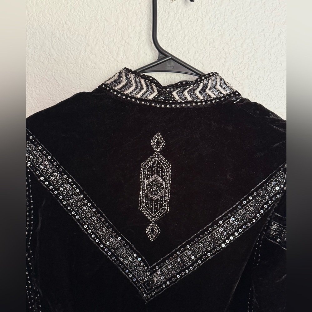 Raga Lunar Eclipse black silver velour velvet embroidered beaded crop Jacket XS - Picture 10 of 15